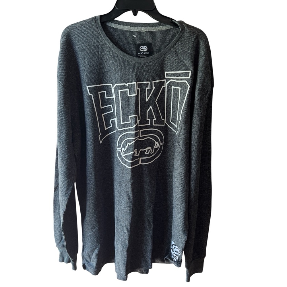 Ecko Unlimited black marled long sleeve thermal waffle knit XL tee NWT
